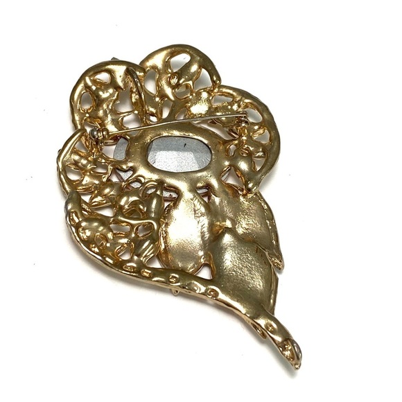 Brooch Flower Rhinestones Peach Large Pin Vintage 80s 90s - Picture 6 of 8